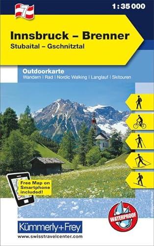 Innsbruck - Brenner Nr. 07 Outdoorkarte Österreich 1:35 000: Stubaital, Gschnitztal, free Download mit HKF Maps App (Kümmerly+Frey Outdoorkarten Österreich, Band 7) von Kummerly & Frey